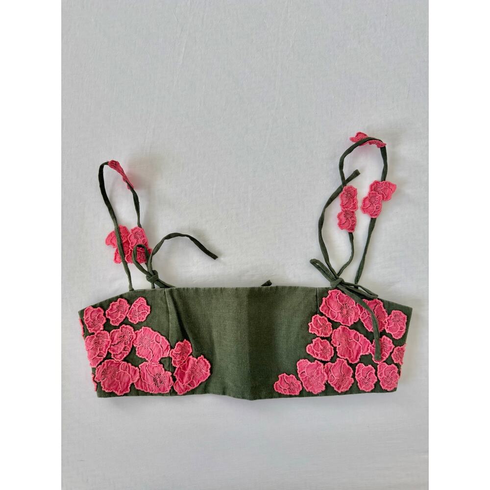 Agua by Agua Bendita Pensamiento Botanico Rosa Crop Top Olive Green Size S NWT - Picture 3 of 7